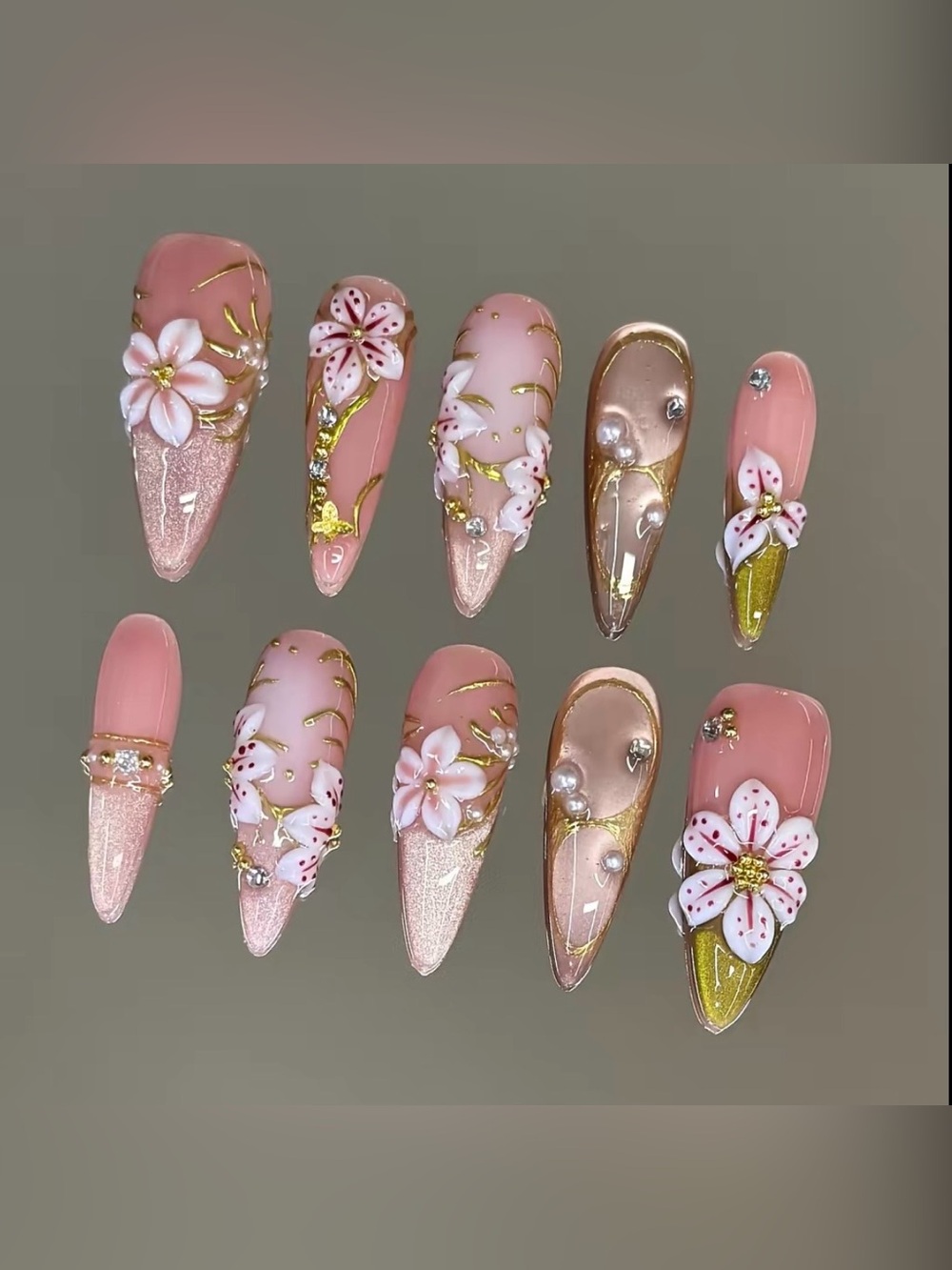 NailVesta Stiletto Press-On Nail Set - Champagne Blossom
